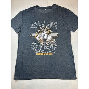 Long‎ Live Cowboys Rodeo City USA Graphic Tee Charcoal Gray Heather Small